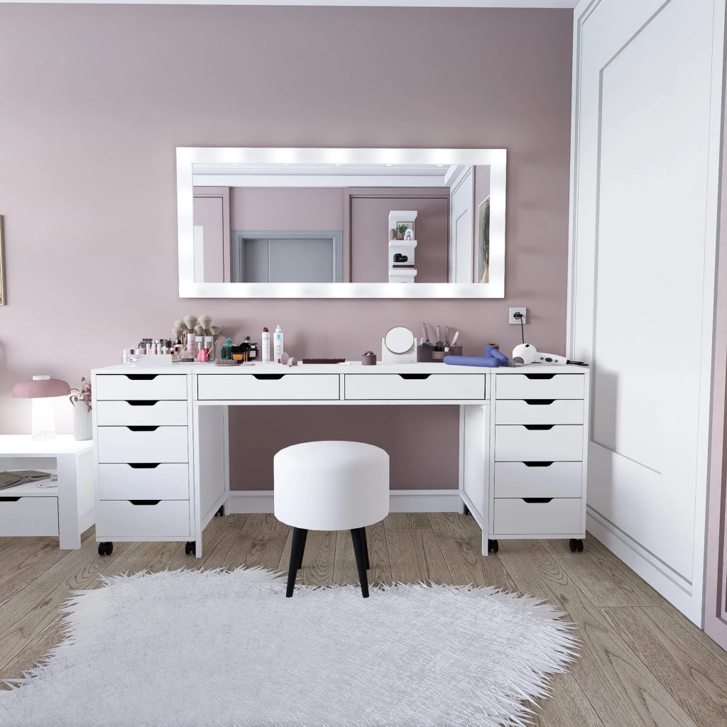 Mobile da Trucco Lagunare, Toeletta Specchio Incluso, 200x55x77h cm Bianco