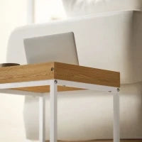 Set di Tavolini da Caffè Impilabili Moderni con Vassoio, 45x45x45 cm, Bianco e Rovere