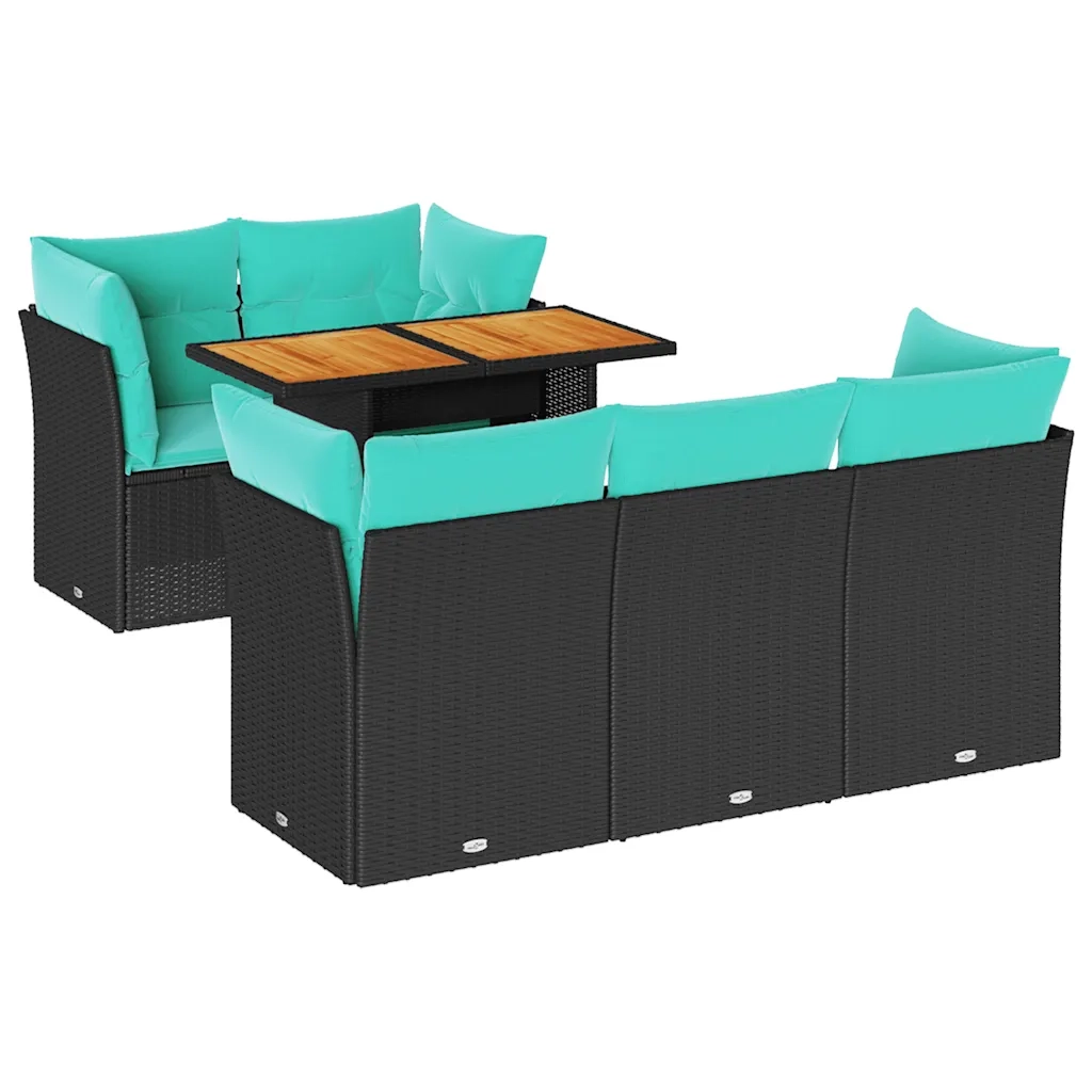 Set Divano da Giardino 6 pz con Cuscini Nero in Polyrattan