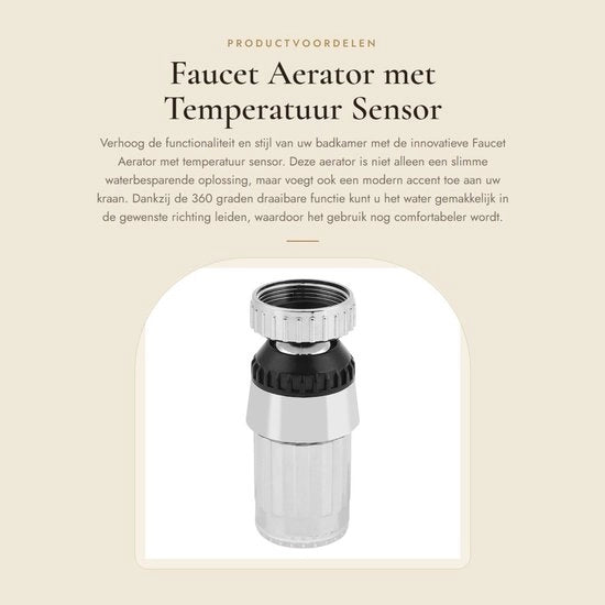 Filtro Aria per Rubinetto con Sensore di Temperatura - Illuminazione a LED - Risparmio d'Acqua - Rotazione 360° - ABS - Risparmio sul Consumo Idrico