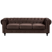 Divano Chesterfield classico capitonné a 3 posti in velluto marrone scuro stile Contemporaneo