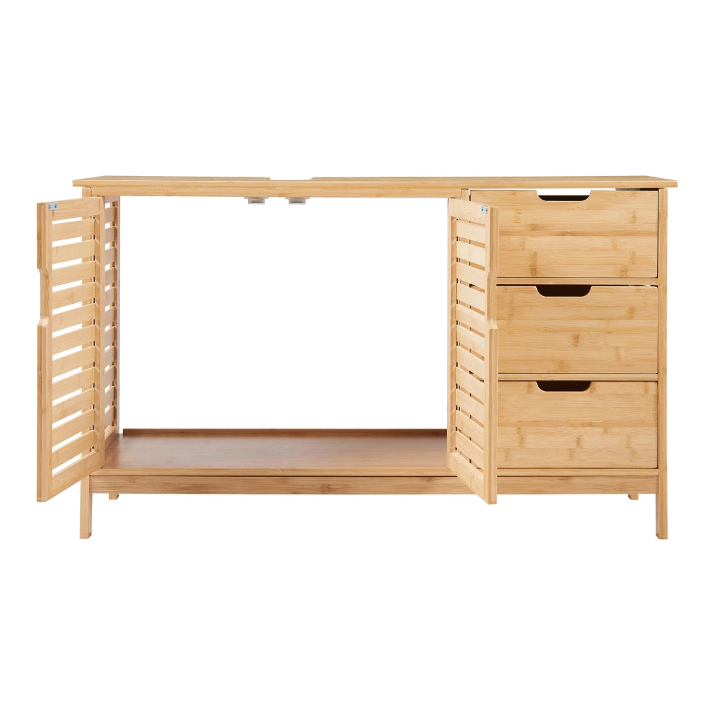Mobile Sottolavabo Boksereys con Scomparto Chiuso e 3 Cassetti 60 x 100 x 35 cm - Bambù Naturale [en.casa]