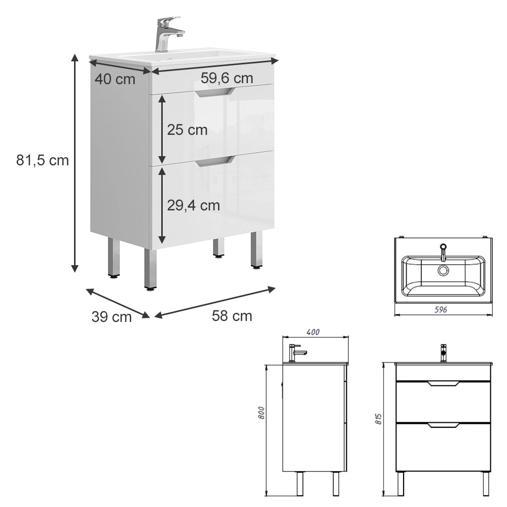 Vicco Set di mobili da bagno Bianco 2 parti, mobile base 60 cm