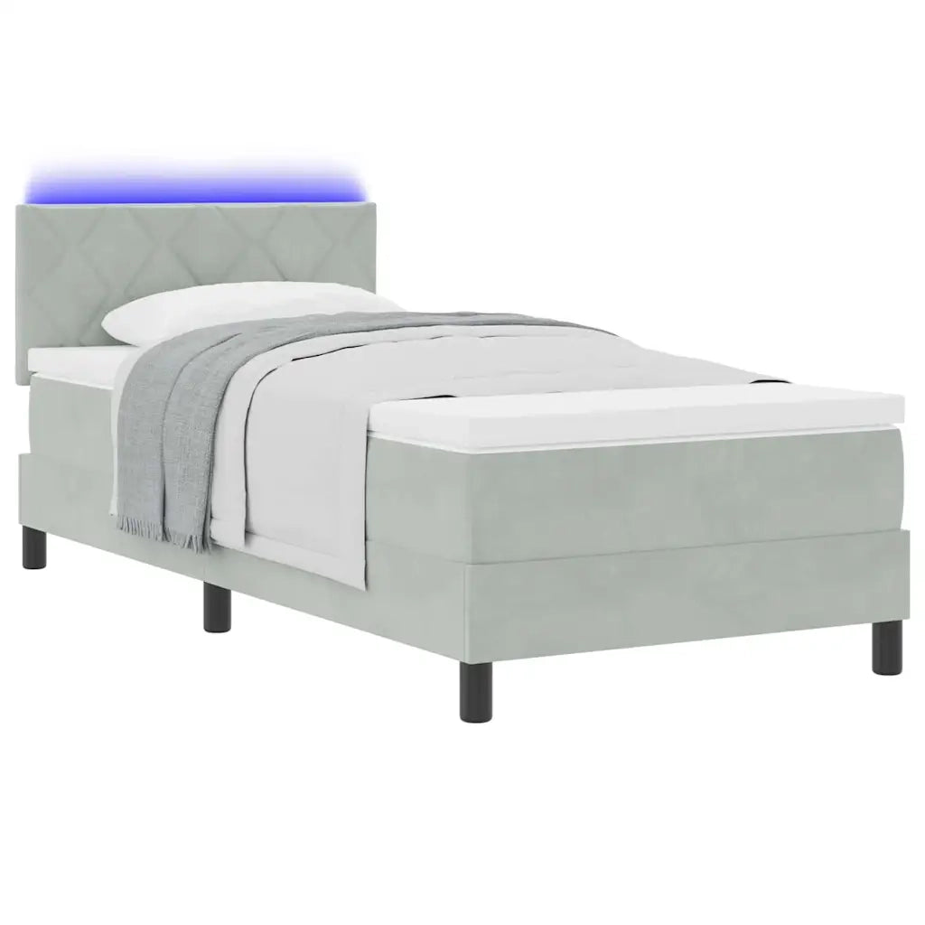 Letto a Sorgente LED con led Grigio chiaro 100 x 200 cm Velluto