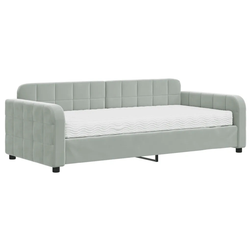 Divano Letto con Materasso Grigio Chiaro 90x190 cm in Velluto