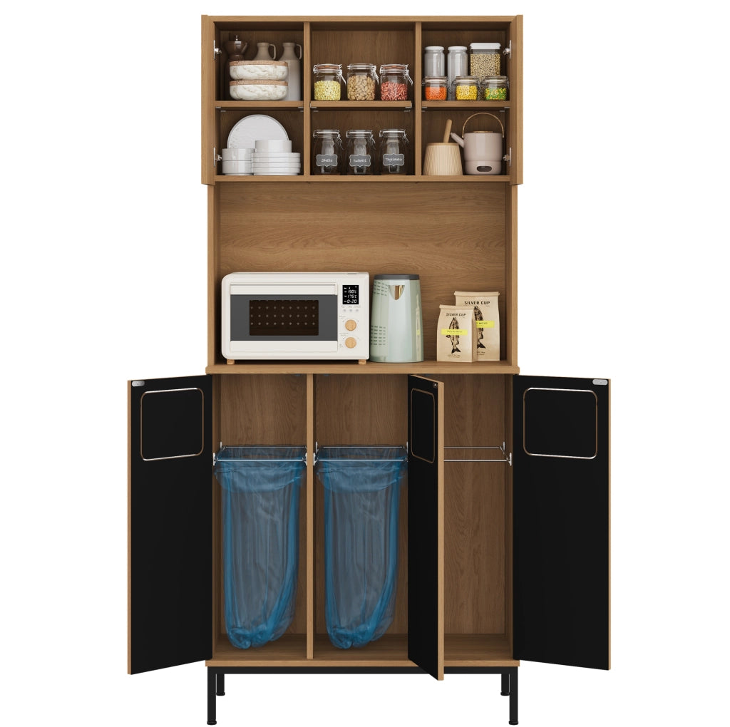 Mobile per raccolta differenziata 80x35x181 cm con 3 scomparti in MDF naturale
