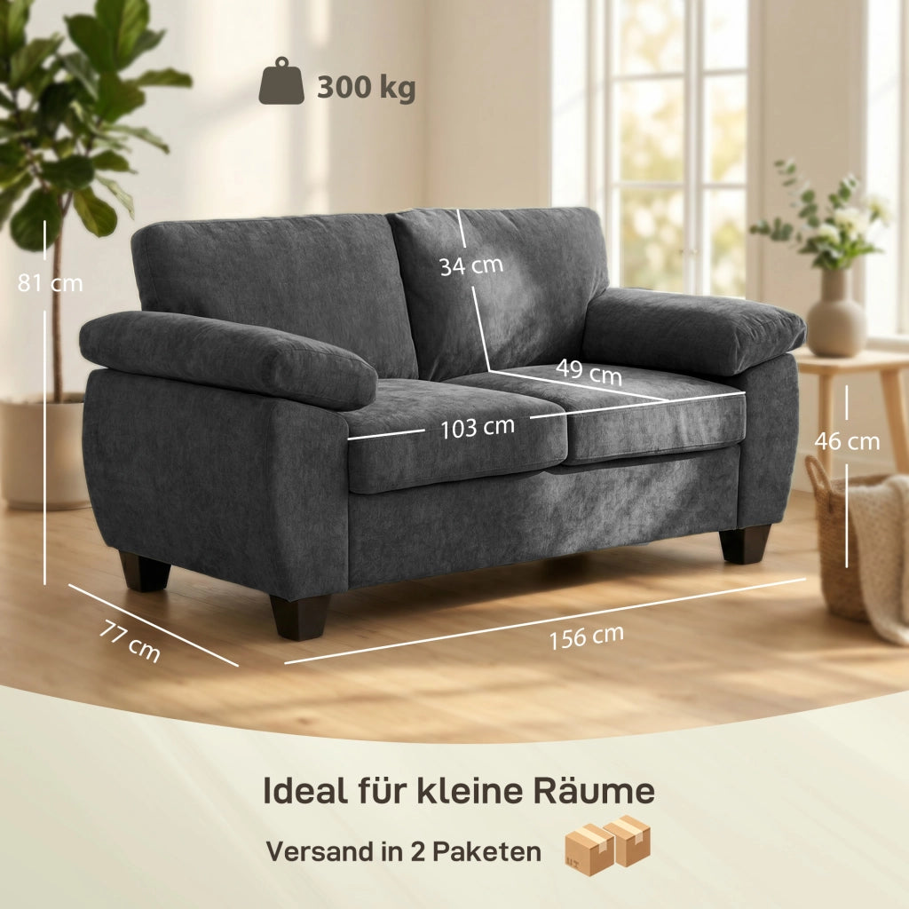 Divano 2 posti ¨C Xylo ¨C tessuto chenille grigio scuro con braccioli imbottiti larghi 156 cm