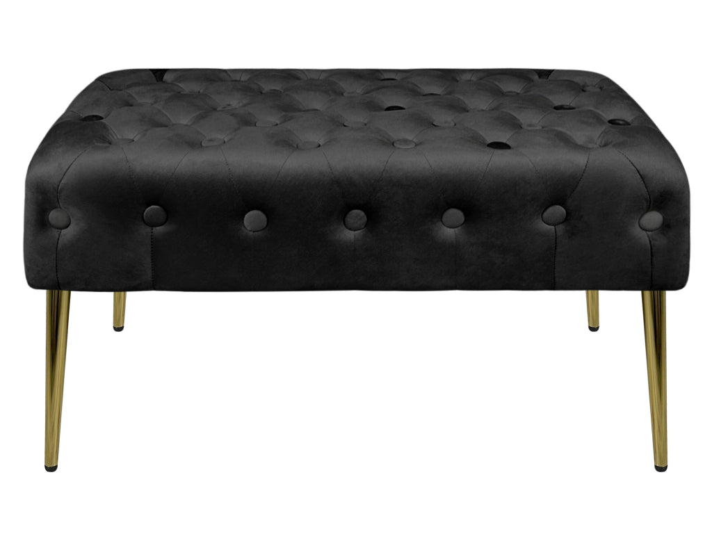 Panca Imbottita Divanetto In Velluto Sgabello A Pie Di Letto Con Gambe In Metallo Dorato Panchina Ingresso Legno Massello Pouf - Nero