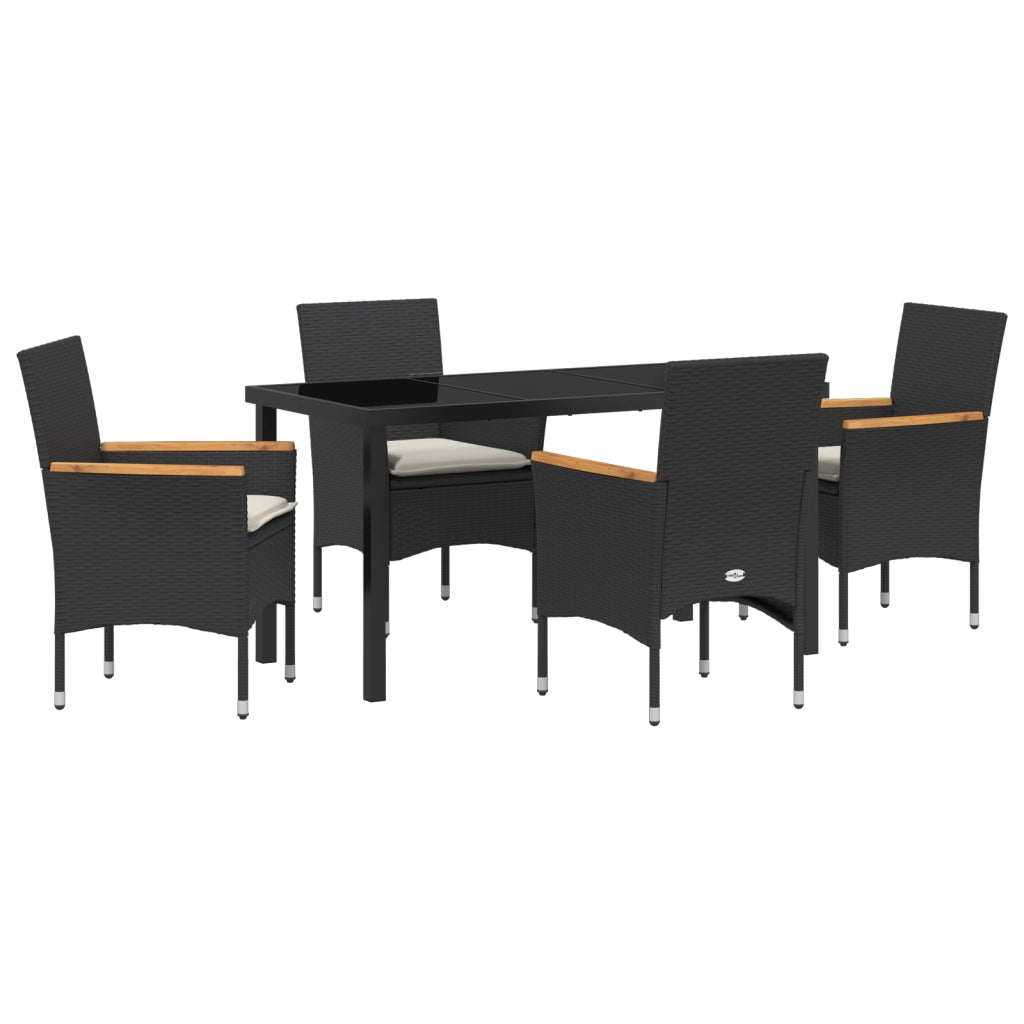Set da pranzo da giardino  di 5 pezzi con cuscini in rattan nero