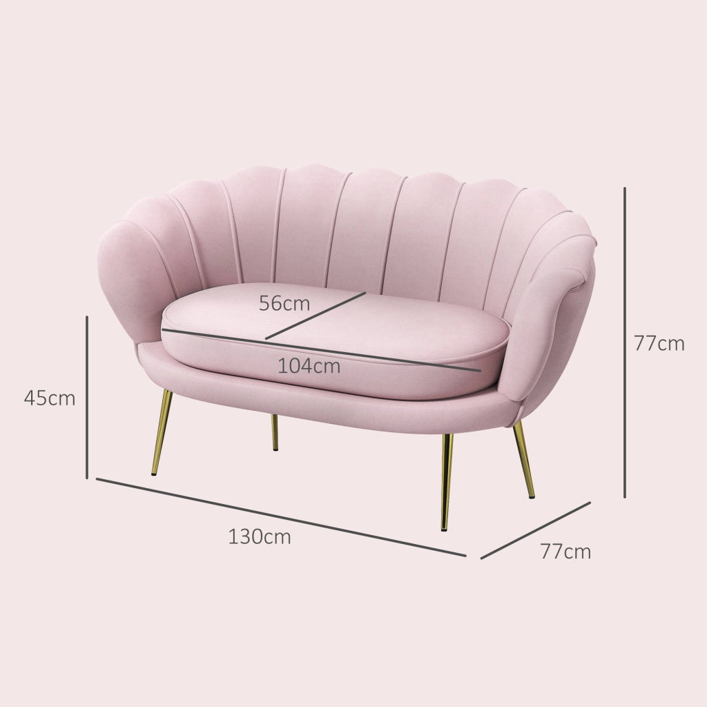 Divanetto 2 Posti in Tessuto Velluto e Metallo ¨C Zephmum ¨C Rosa 130x77x77 cm