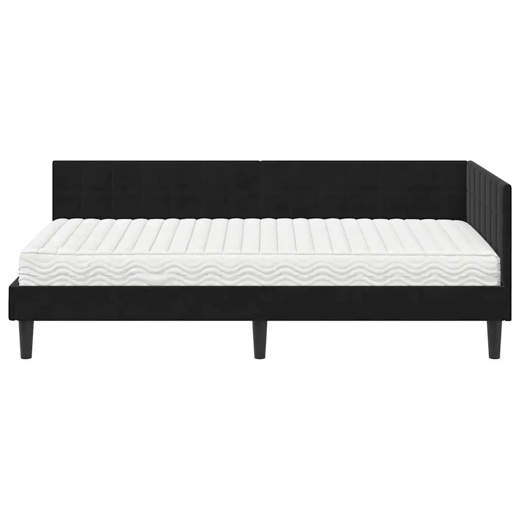 Struttura Letto Angolare con Materasso 2 pz-Giroletto con materasso Nero Velluto 151091