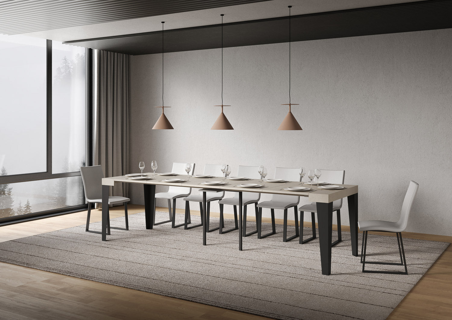 Consolle Allungabile 90-300x40x77 cm Flame Cashmere Telaio Antracite