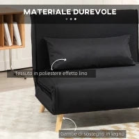 Poltrona Letto 3 in 1 con Schienale Reclinabile su 6 Posizioni in Tessuto, 94x78x80 cm, Nero