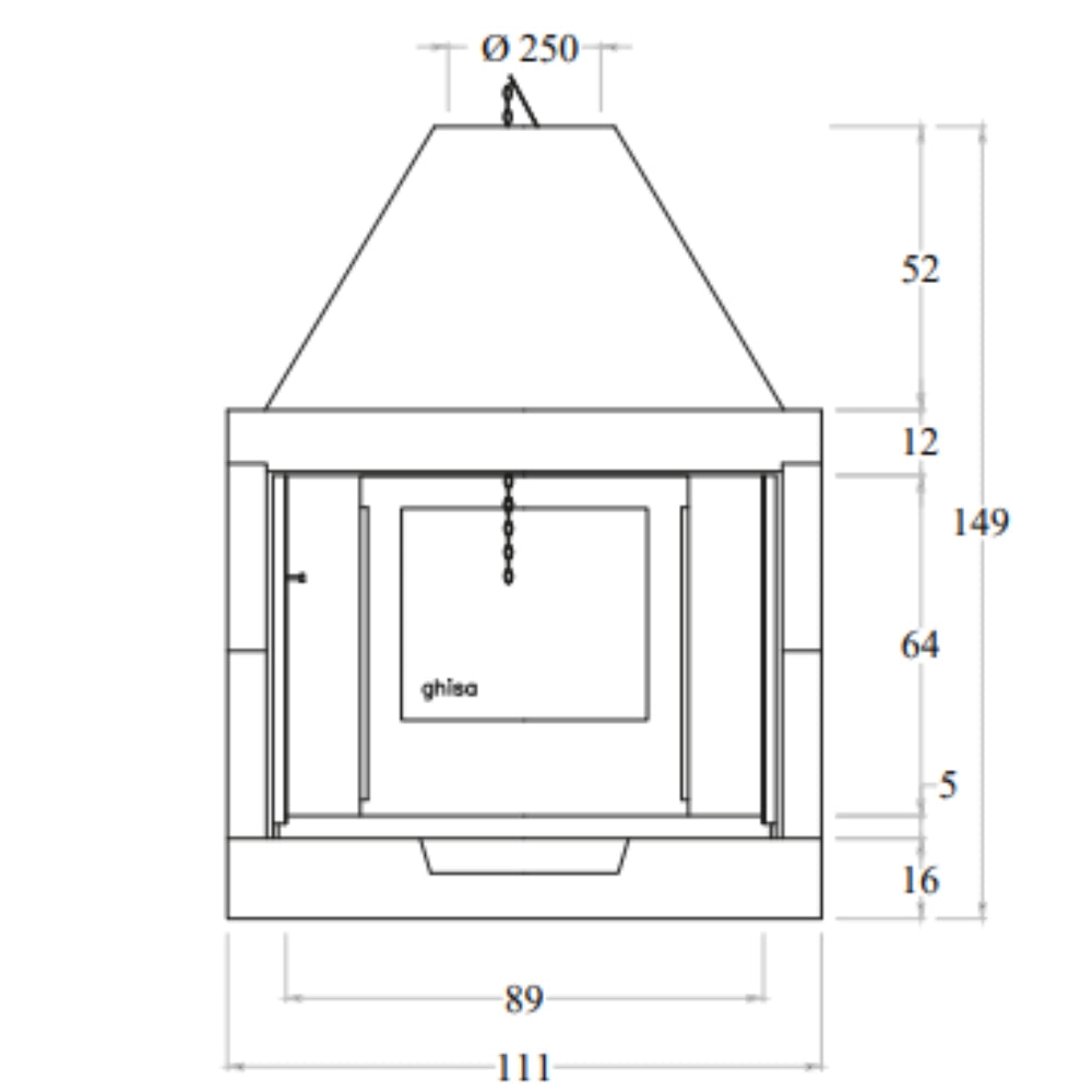 Camino legna prefabbricato ghisa focolare aperto m110tgh riscaldamento