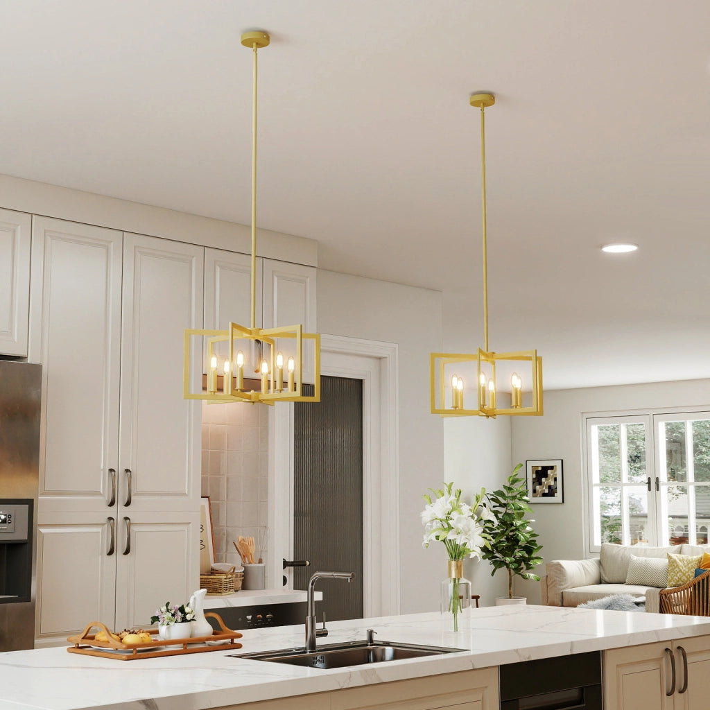Lampada a sospensione 6 luci farmhouse vari geometrica altezza regolabile-Luce appesa industriale moderno regolabile per soggiorno cucina Oro