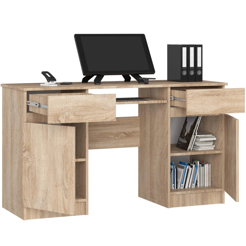 Scrivania per computer AKORD A5 Sonoma Quercia 135 cm 2 ante 2 cassetti 135x50x77 cm