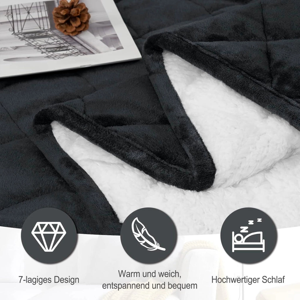Coperta Ponderata per Adulti, Coperta Appesantita Double Face in Flanella e Lana d'Agnello, 11 kg 150x200 cm, Coperta Pesata Terapeutica per il Sonno, con Perle di Vetro, Grigio