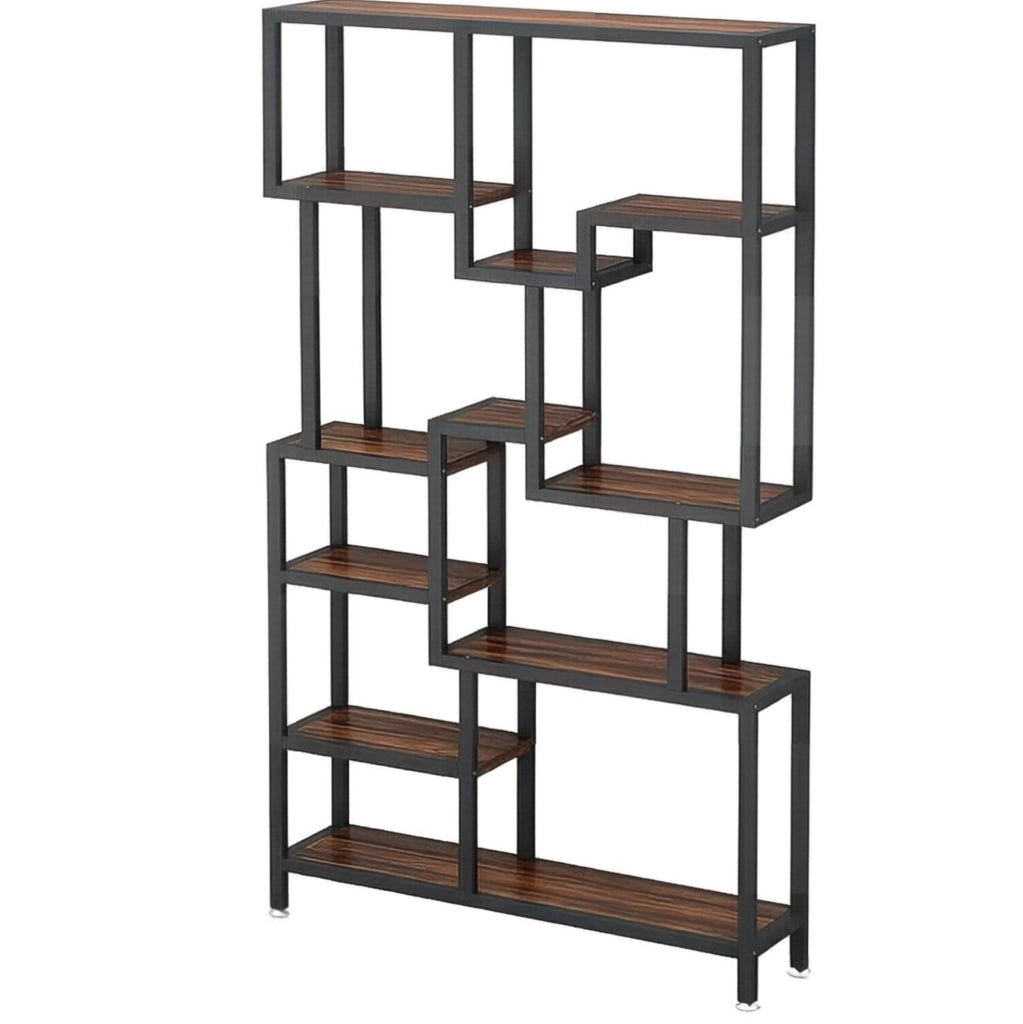 Libreria 100x30x180 cm in metallo e truciolare nero e marrone salvaspazio –
