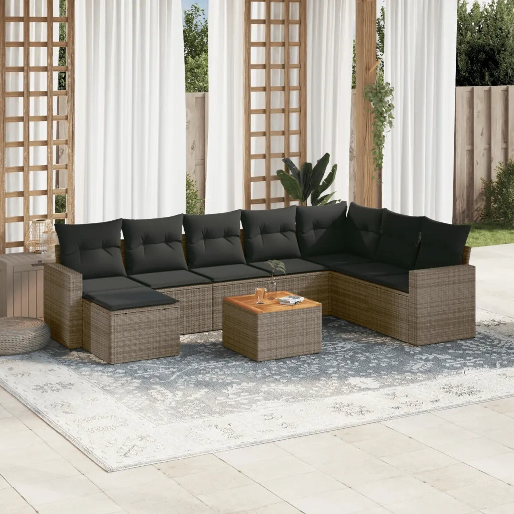 Set Divano da Giardino 9 pz con Cuscini Grigio in Polyrattan 3256592