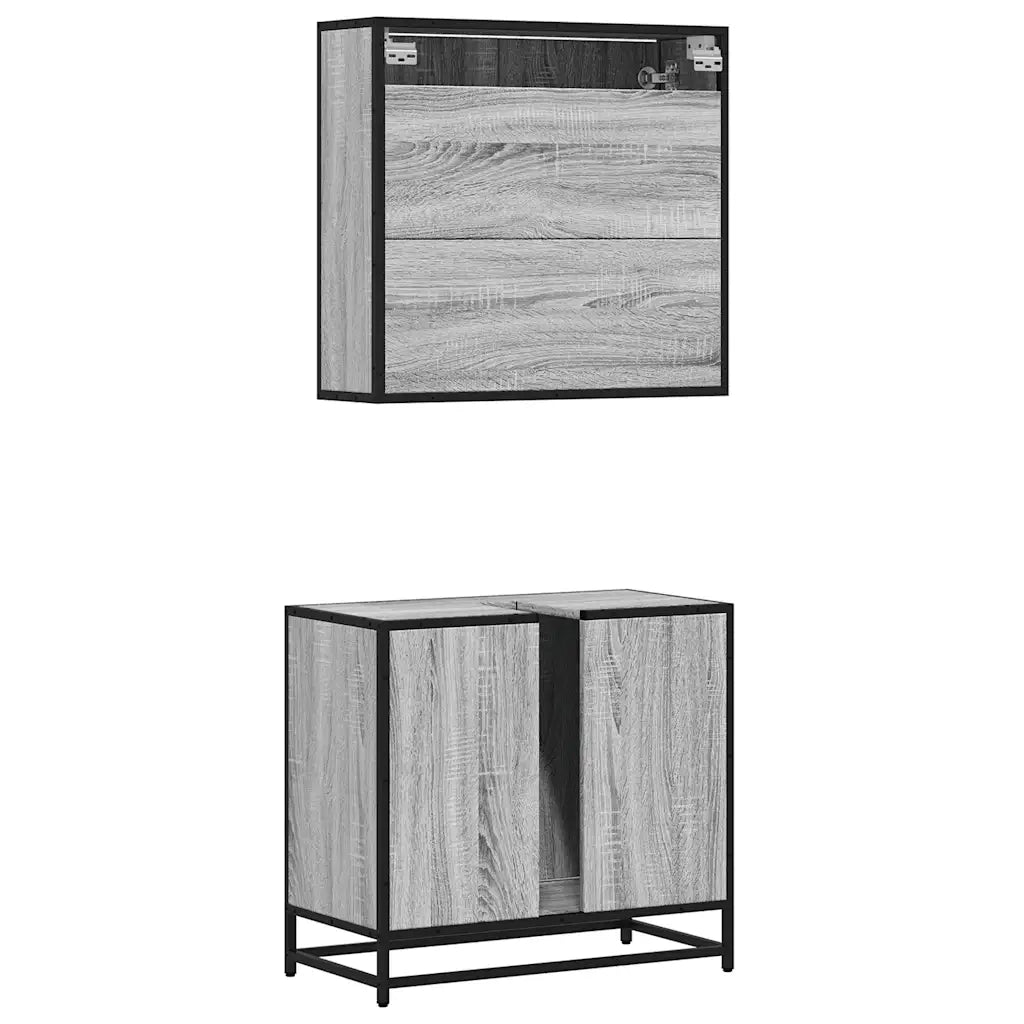 Set Mobili da Bagno 2 pz Grigio Sonoma in Legno Multistrato