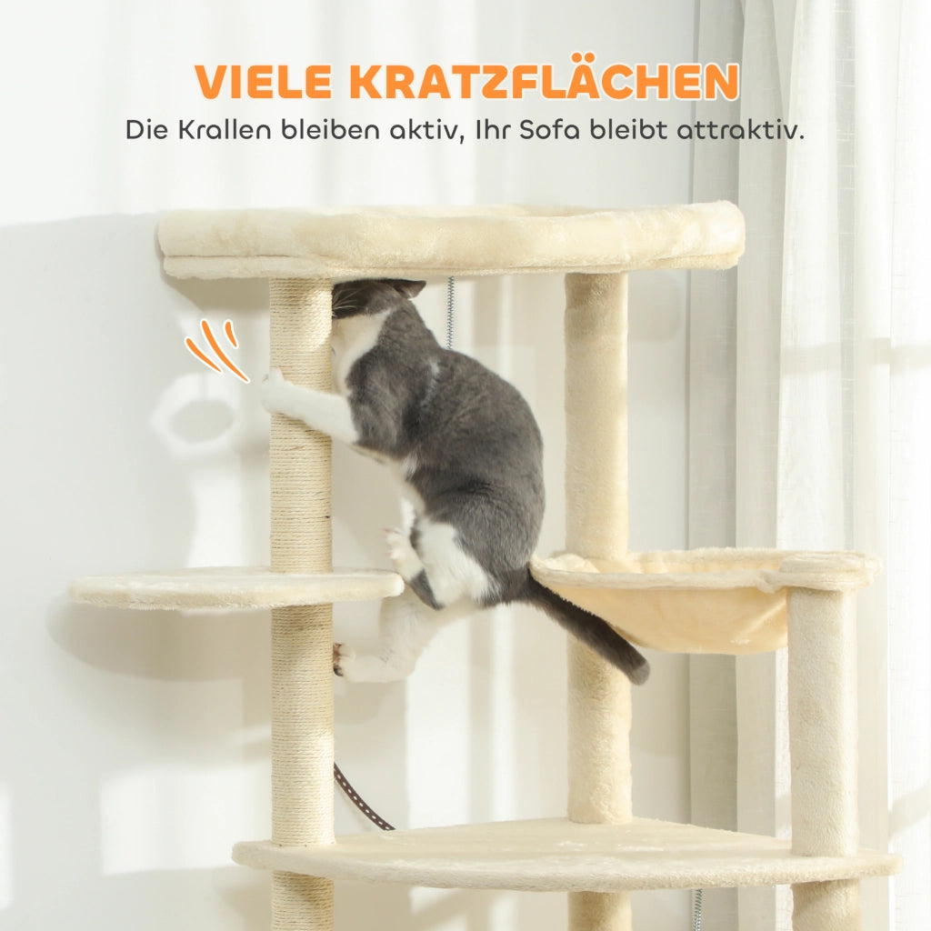 Albero tiragraffi per gatti 2 metri ¨C zephmum ¨C beige, legno, sisal, 2 posti