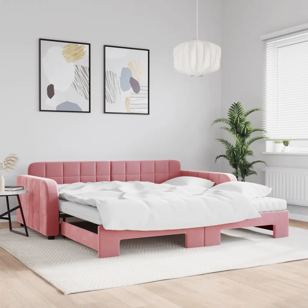 Divano Letto Estraibile con Materassi Rosa 100x200 cm Velluto 3196963