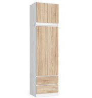 Armadio AKORD S60 con sopralzo Bianca 60 cm 2 ante 2 cassetti inserto frontale Sonoma Quercia 60x51x234 cm