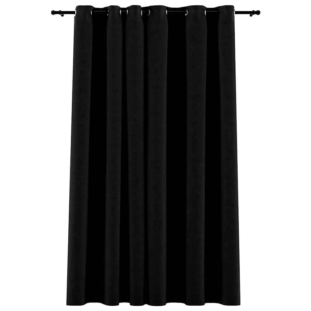 Tenda Oscurante Effetto Lino con Occhielli 290x245 cm Nera 321155