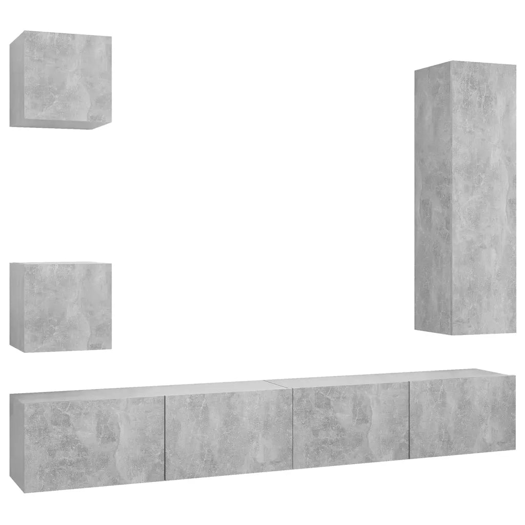 Set di Mobili Porta TV 5 pz Grigio Cemento in Legno Multistrato 3079117