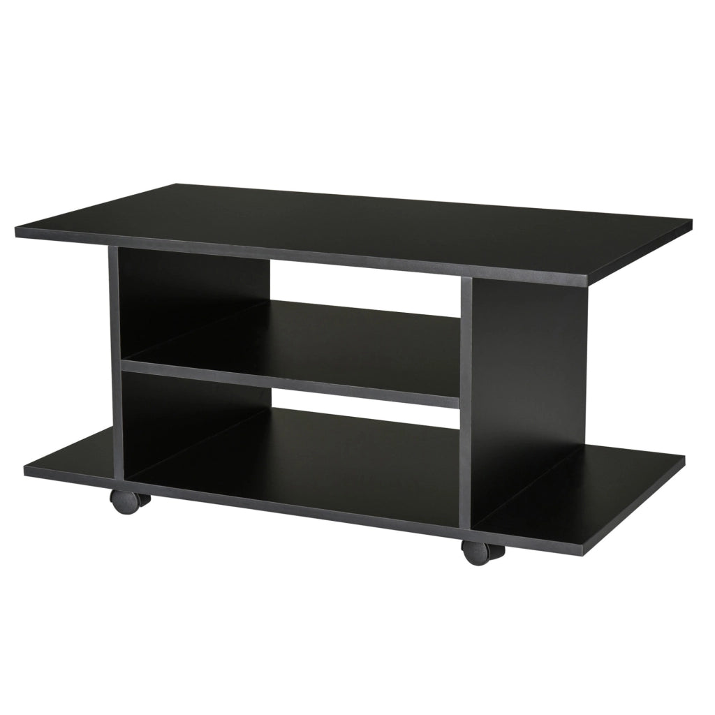 EasyComfort Mobile TV Moderno con Ripiani, Mobiletto Porta TV da 42" con Ruote Girevoli a Freni, 2 Piccolo Ripiani Laterali per Soggiorno e Camera da Letto, 80x40x40 cm, Nero