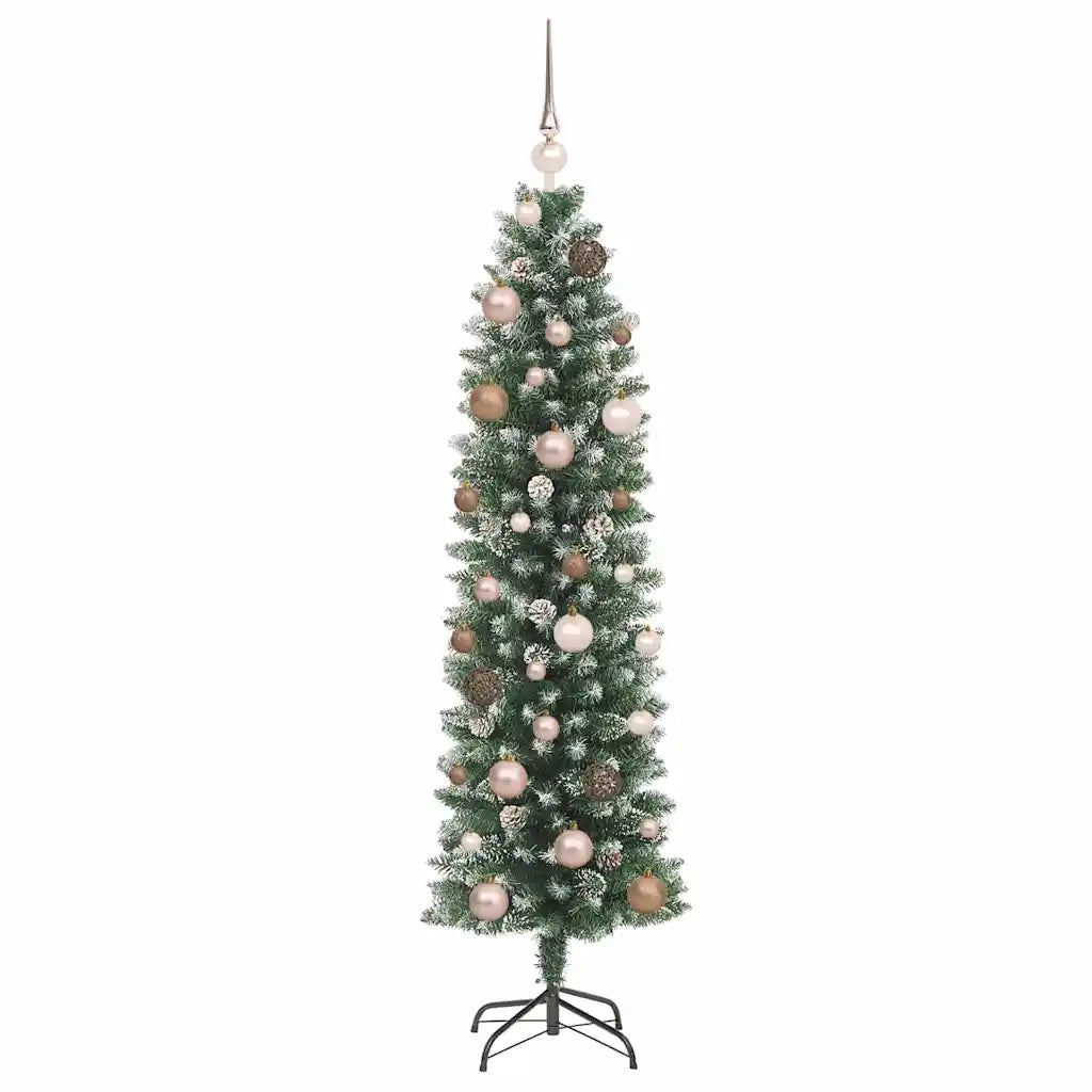 Albero di Natale Artificiale Sottile Verde e Bianco 150 cm