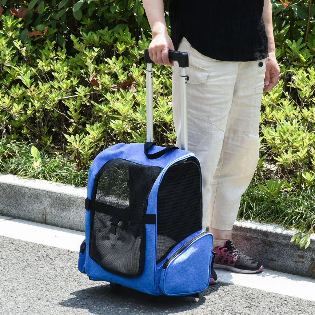 Trasportino Trolley 2 in 1 per Animali Domestici ¨C Xylo ¨C Cani Gatti con Ruote Manico Retrattile 42x25x55cm Blu
