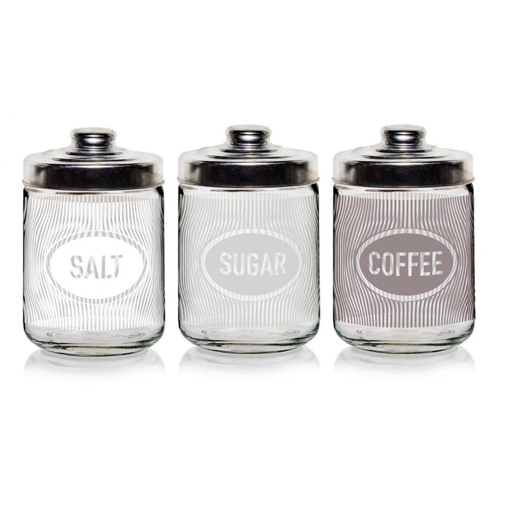 Set 3 Barattoli da Cucina in Vetro Sale Zucchero Caffè Dune 800 cc