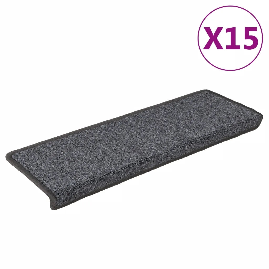 Tappetini per scale 15 pz 65x21x4 cm Grigio scuro Bordo rettangolare 326197