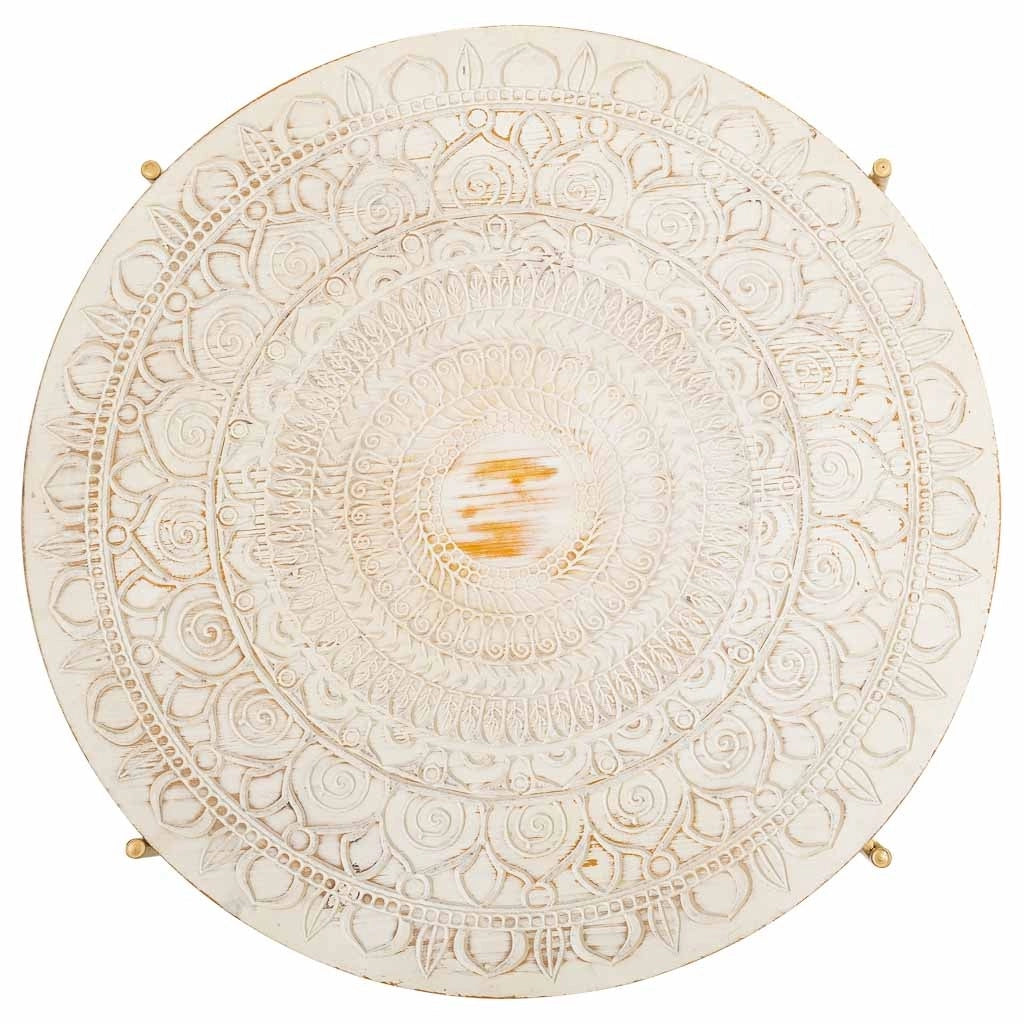 Tavolino in legno bianco e metallo 80x80x36h