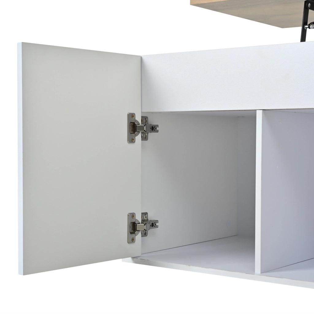 Tavolino da salotto 46x95x45 cm; regolabile in altezza con ampio spazio contenitore; pannelli truciolari bianco e naturale
