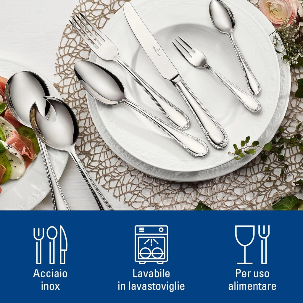Villeroy & Boch - Mademoiselle Set di Posate 68 Pezzi Argento, Lavabile in Lavastoviglie, 12 Persone Platino, Forchette, Coltelli, Cucchiaio, Acciaio Inossidabile