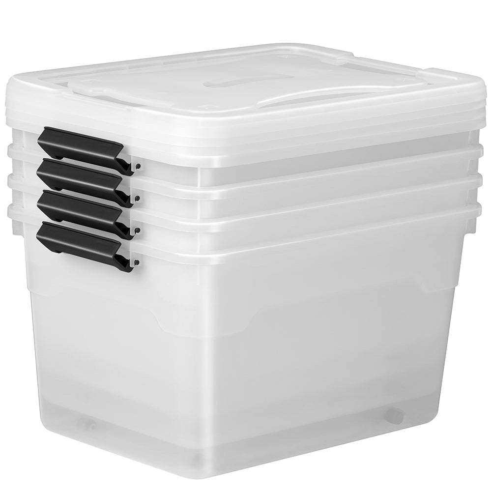 Set 4 Scatole Contenitori Salvaspazio Porta Oggetti da 45L Portaoggetti in Plastica Trasparente