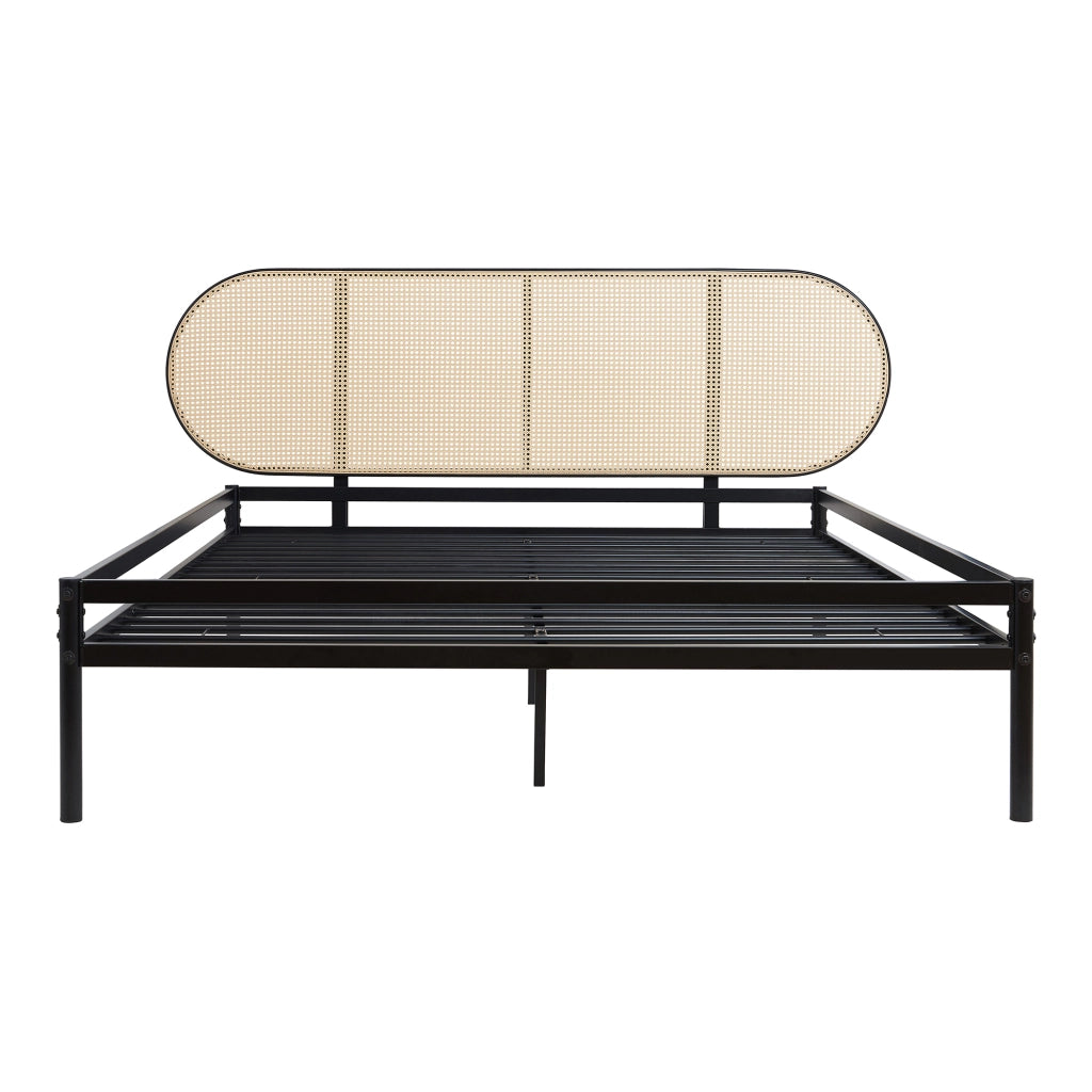 Letto Matrimoniale Linköping con Materasso 160x200 cm e Testiera Ovale Effetto Rattan [en.casa]