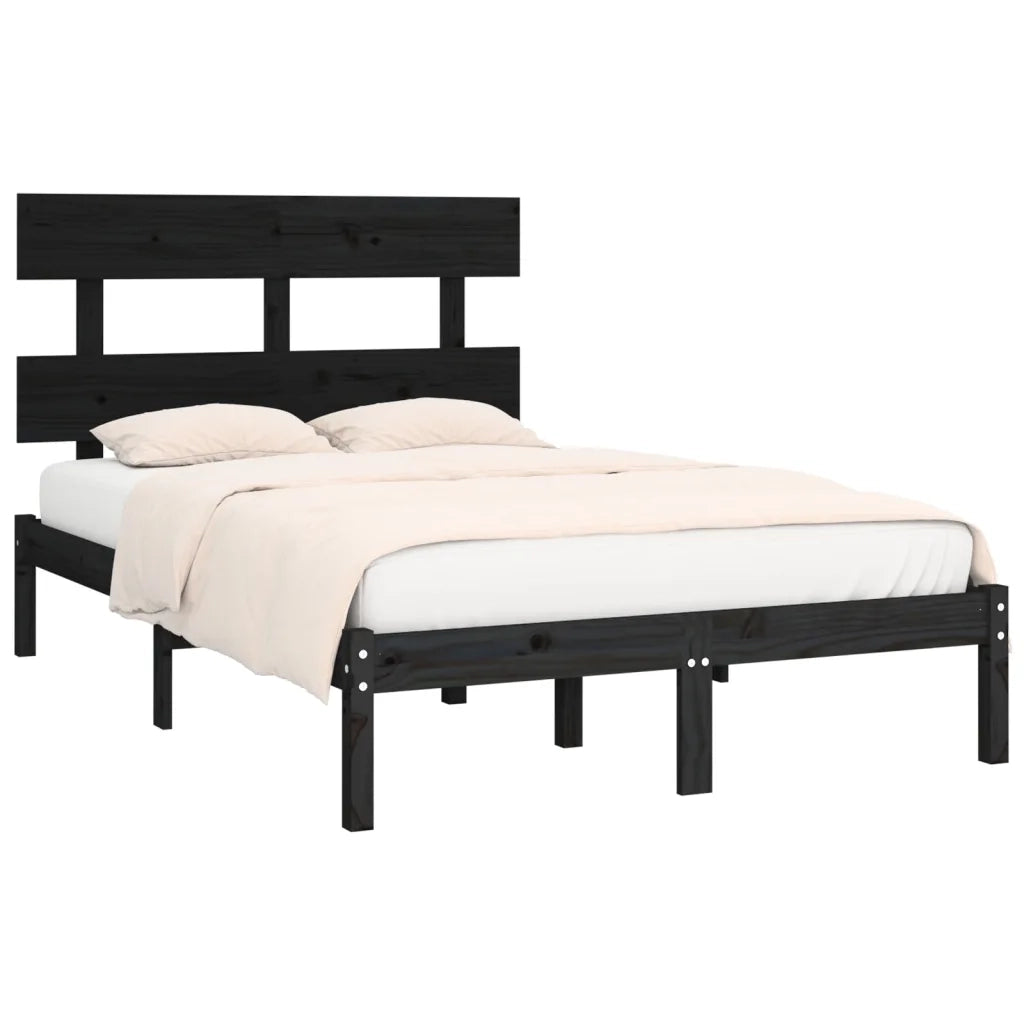 Giroletto-Struttura Letto Nero in Legno Massello 140x190 cm 366147