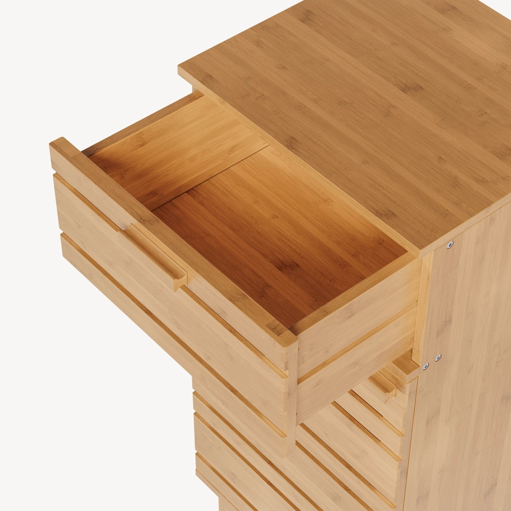 Mobiletto da Bagno Epind con Cassetto e 2 Scomparti Chiusi 75 x 33 x 30 cm - Bambù Naturale [en.casa]