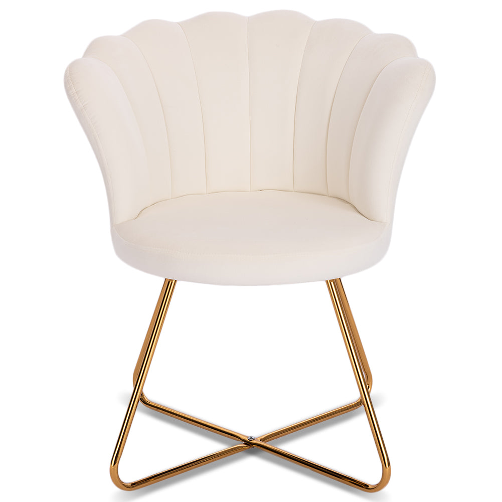 Poltrona Sedia Relax con Schienale e Seduta in Velluto Beige Struttura Metallo