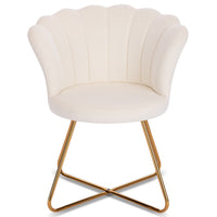 Poltrona Sedia Relax con Schienale e Seduta in Velluto Beige Struttura Metallo