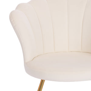 Poltrona Sedia Relax con Schienale e Seduta in Velluto Beige Struttura Metallo