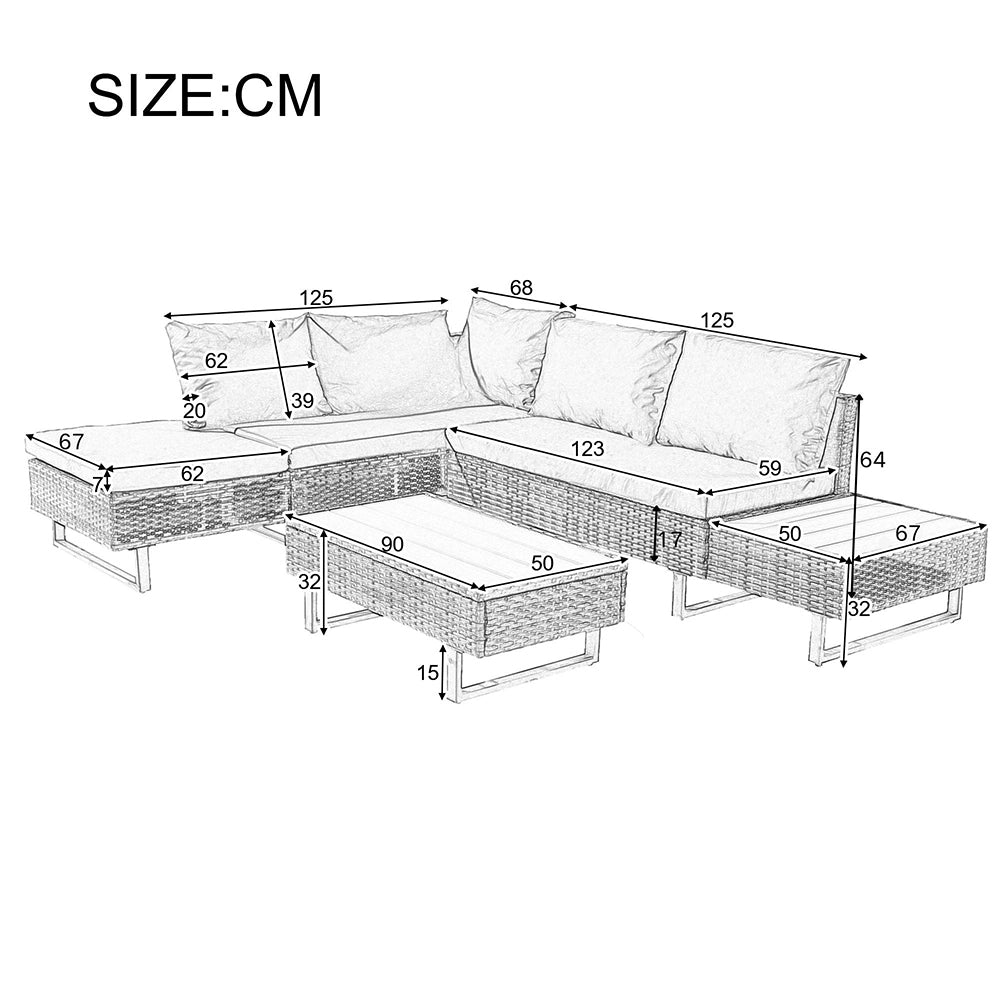 Set giardino - Xylo - 4/5 posti resinato con cuscini lavabili grigio