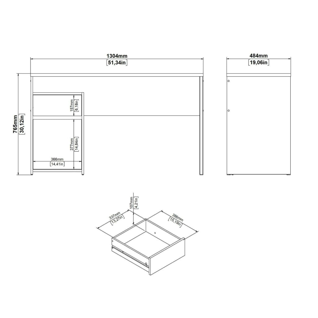 Scrivania Mele, Scrittoio multiuso, Tavolo per ufficio porta PC, Piano di lavoro, 130x48 h77 cm, Rovere e Nero