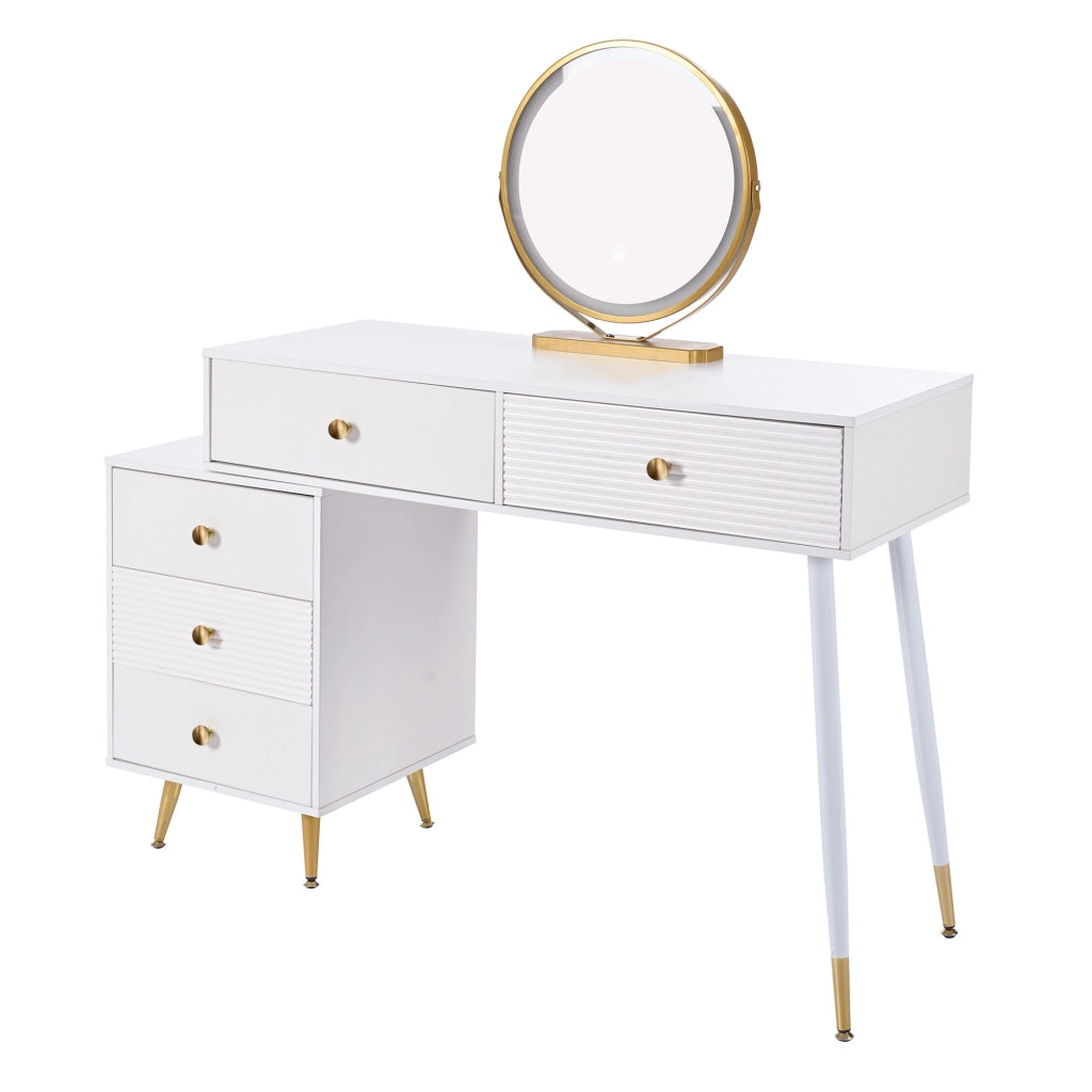 Tavolo da trucco con specchio LED, mobile laterale regolabile e cassetti, bianco, 100x78x40 cm