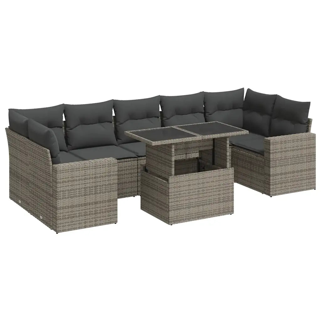 Set Divano da Giardino 8 pz con Cuscini Grigio in Polyrattan