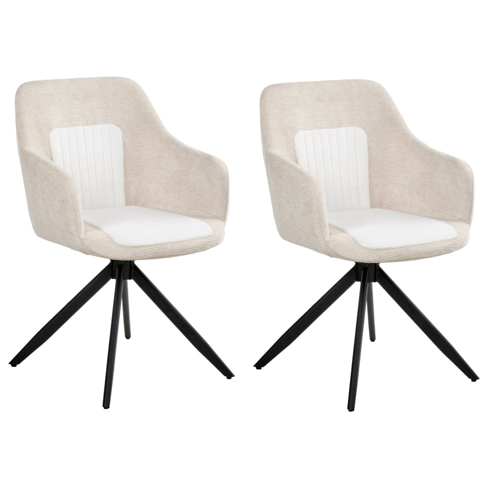 Set di 2 sedie da pranzo girevoli Rivestimento in ecopelle beige chiaro Base con gambe in metallo Sala da pranzo
