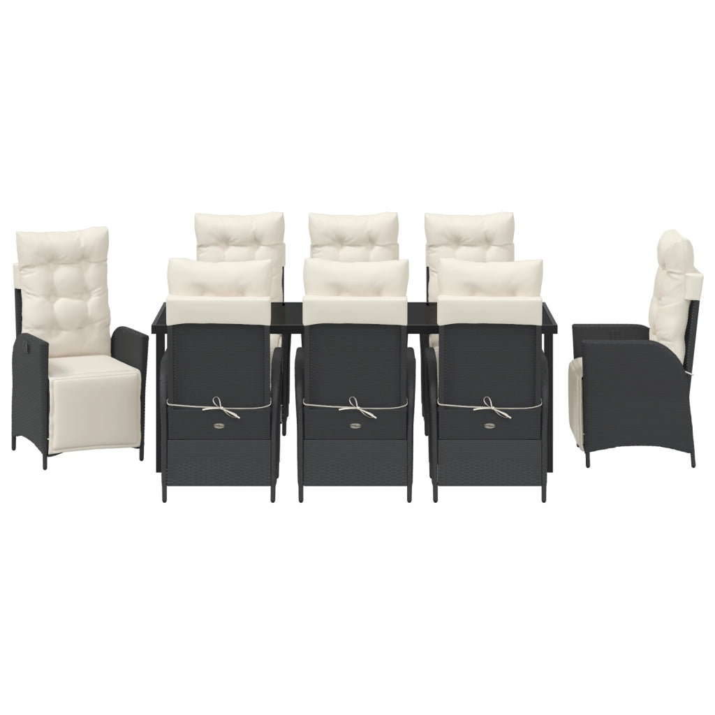 Set da Pranzo da Giardino 9 Pezzi Nero Rattan Polimero